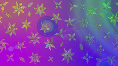 Düz Çiçek Elementleri Tasarımı. Mor renkli çiçekler. Sevimli çiçek raster deseni. Renkli Bahar Teması çizim şablonu.