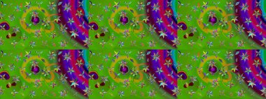 Raster illüstrasyonu. Çiçek desenli çizim. Yeşil renkli çiçekler. Raster illüstrasyonu. Asya tekstil tarzında.