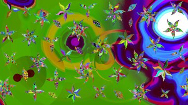 Nazik, narin çiçek arkaplanı. Çiçekli karalama şeklinde Raster çiçek deseni. Yeşil renkte çiçekler.