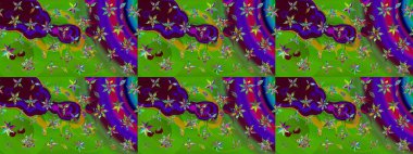 Düz Çiçek Elementleri Tasarımı. Raster illüstrasyonundaki çiçek desenli çizim. Renkli Bahar Teması eskiz kalıbı. Yeşil renkte çiçekler.