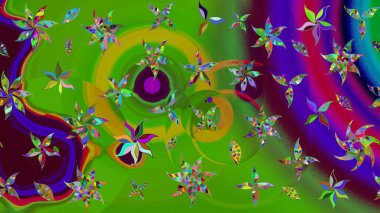 Küçük çiçekteki sevimli çiçek deseni. Bir sürü yeşil ve soyut çiçekli tropik eskiz deseni. Varicologreen Raster çizimi.