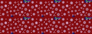 Çok renkli küçük çiçekler ve kırmızı renkli komik böcekler, raster desen, illüstrasyon.