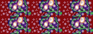 Renkli Yaz Temalı eskiz kalıbı. Güzel kumaş deseni. Raster Illustrasyon 'daki Çiçek Deseni' nin son moda çizimi. Düz Çiçek Elementleri Tasarımı.