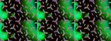 Raster illüstrasyonu. Noel ve yeni yıl moda baskıları için tatil tasarımı. Yeşil, siyah ve gri renkler. Kar tanelerinin soyut arkaplanlı Noel deseni.