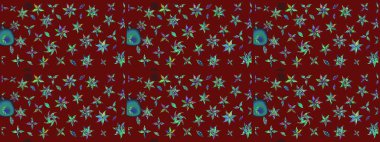 Süslü kumaş deseni. Raster illüstrasyonundaki çiçek desenli çizim. Düz Çiçek Elementleri Tasarımı. Renkli Bahar Teması çizim şablonu.