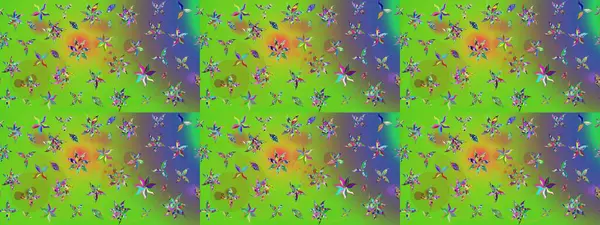 Parlak çiçekli yeşil renkler üzerine soyut çizim deseni. Çiçeksel elementlerle süslenmiş zarif raster dokusu. Küçük çiçekte şirin bir çiçek deseni var..