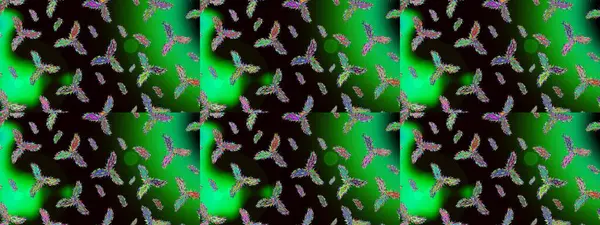 Raster illüstrasyonu. Noel ve yeni yıl moda baskıları için tatil tasarımı. Yeşil, siyah ve gri renkler. Kar tanelerinin soyut arkaplanlı Noel deseni.
