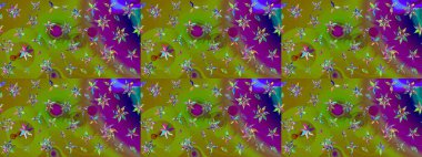 Raster illüstrasyonu. Tekstil veya kitap kapakları, imalat, duvar kağıtları, baskı, hediye paketi ve yapıştırma kitabı için çiçek eskizi geçmişi. Küçük ölçekli çiçeklerdeki basit sevimli desen.