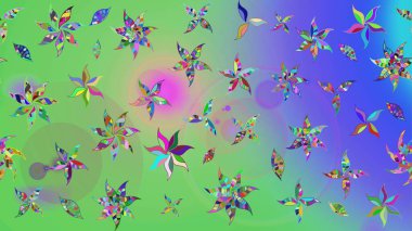 Yeşil renkli bitkilerden oluşan parlak çiçekli çizim deseni.