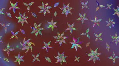 Kahverengi renklerde bahar çiçekleri. Raster illüstrasyonu. Çiçek ve yapraklı karalama şeklinde Raster çiçek deseni.