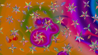 Raster illüstrasyonu. 3D çiçekler, eskiz. Turuncu renklerde.