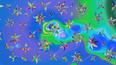 Raster illüstrasyonundaki çiçek desenli çizim. Suluboya tarzında mavi renkte çiçekler.