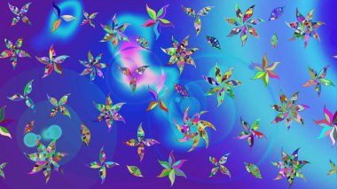 Mavi renkli çiçekler. El çizimi çiçekli soyut çizim kalıbı. Raster illüstrasyonu.