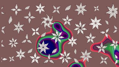 Raster illüstrasyonu. El çizimi. Çiçekli, yapraklı, çiçek desenli çizim..