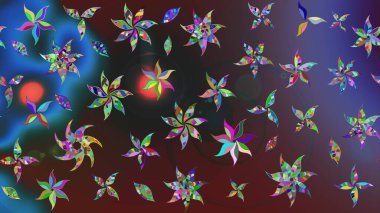 Raster Floral Illustration, Asyalı tekstil. Mor renkli etnik çiçeklerle zarif eskiz deseni.