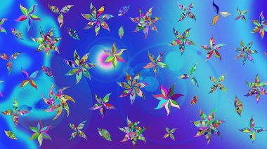 Egzotik çiçekler, mavi renkler üzerine botanik parlak klasik doğa. Klasik tropikal doğal elementlerin suluboya seti. Raster illüstrasyonu.