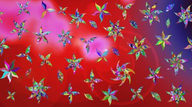 Renkli Bahar Teması eskiz kalıbı. Kırmızı renkte çiçekler. Düz Çiçek Elementleri Tasarımı. Raster illüstrasyonunda çiçek deseni çizimi.