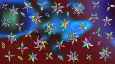 Çiçekli zambakların eskiz geçmişi. Çiçek tasarımı için inanılmaz bir kolaj cenneti tarzı. Parlak çiçekli kolaj çiçekleri mavi.