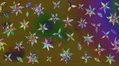 Renkli Bahar Teması eskiz kalıbı. Düz Çiçek Elementleri Tasarımı. Çiçekli çizim şekli. Yeşil renkte çiçekler.