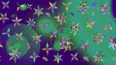 Yumuşak, mavi renkte bahar çiçekleri. Raster illüstrasyonu. Yaprak ve çiçeklerin suluboya resmi, mavi renkte çizim deseni.