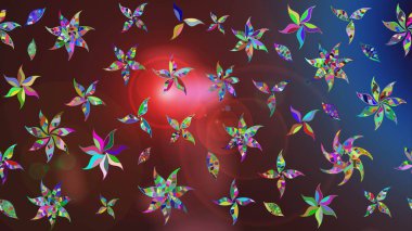 Raster çiçek desenli çiçek deseni, yapraklar, dekoratif elementler, sıçrama, lekeler, el çizimi kontur çizgileri ve Doodle çizim stili, grafik raster çizim çizimi.