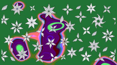 Sevimli çiçek raster deseni. Düz Çiçek Elementleri Tasarımı. Yeşil renkli çiçekler. Renkli Yaz Teması çizim şablonu.