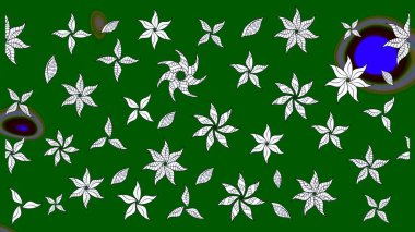 Çiçek desenli çizim. Yeşil renkli çiçekler. Raster illüstrasyonu. Raster illüstrasyonu. Asya tekstil tarzında.