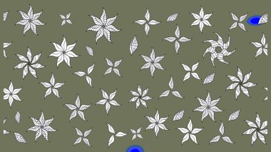 Eskiz geçmişi. Renkli desenli eskiz deseni, yeşil çiçekler ve dekoratif elementlerle. Raster illüstrasyonu. Eski usul. Kumaş, tekstil ve duvar kağıdı baskısı için..