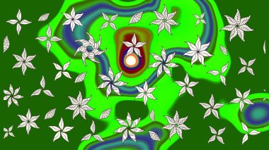 Küçük çiçekteki sevimli çiçek deseni. Raster illüstrasyonu. Yeşil renkte çiçekler.