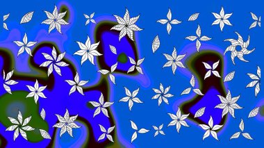 El çizimi. Suluboya çizimi. Mavi renkli çiçekler. Çiçekli çizim deseni.