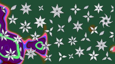 Raster illüstrasyonundaki çiçek desenli çizim. Yeşil renkte çiçekler.