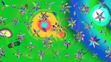 Çiçeksel çizim kalıbının yansıması. Vadinin yeşil renkli çiçekleri.