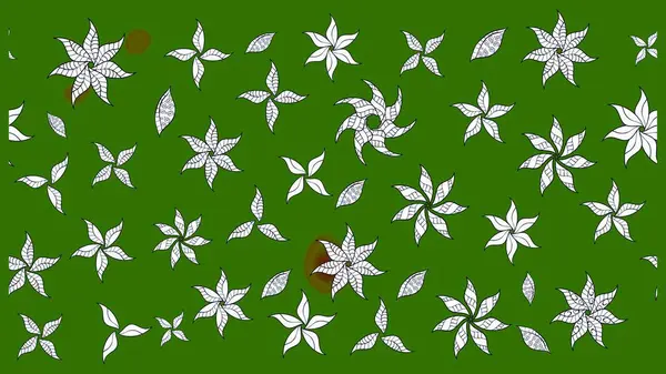 Eskiz arkaplan modeli. Yapraklı çiçekler ve yeşil renkli papatya çiçekleri. Raster - stok.