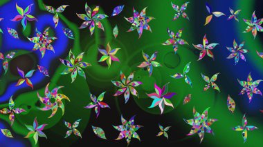 Soyut etnik raster çizim kalıbı. Kabile sanatı boho baskısı, klasik çiçek arkaplanı. Arkaplan dokusu, duvar kağıdı, yeşil renkli çiçek teması.