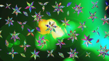 Yeşil renkte güzel çiçekler, suluboya desenli, duvar kağıdı, kart ya da kumaş için fayanslı eskizler. Raster..