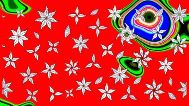 Raster illüstrasyonundaki çiçek desenli çizim. Kırmızı renkte çiçekler.