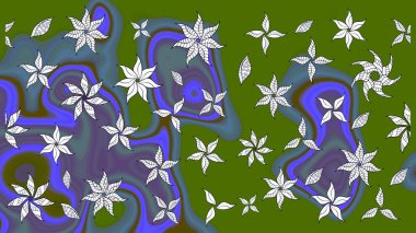 Raster illüstrasyonundaki çiçek desenli çizim. Yeşil renkte çiçekler.