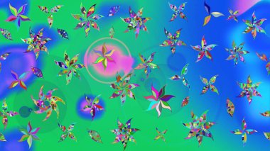 Küçük çiçekli yay deseni çiz. Raster illüstrasyonu. Suluboya tarzında mavi renkler üzerine.