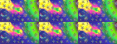 Çiçek ve yapraklı karalama şeklinde Raster çiçek deseni. Raster illüstrasyonu. Yumuşak, yeşil renkte bahar çiçekleri.