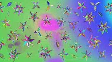 Yumuşak, yeşil renkli bahar çiçekleri. Raster illüstrasyonu. Çiçek ve yapraklı karalama şeklinde Raster çiçek deseni.