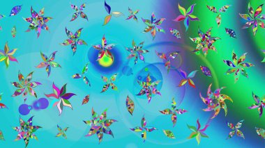 Raster illüstrasyonu. Yumuşak, mavi renkte bahar çiçekleri. Raster çiçek desenli ve çiçekli..