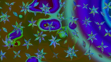 El çizimi Raster çizimi. Parlak elementlerin. Çizim çiçek deseni duvar kağıdı, web sitesi arkaplanı, paket kağıdı, davetiye, broşür, pankart veya web sitesi için kullanılabilir.