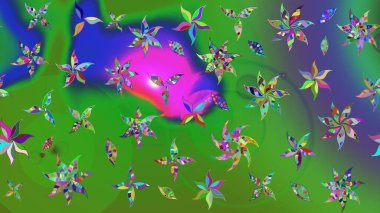 Raster illüstrasyonu. Yeşil renkte karalamalı çiçek deseni çiz.