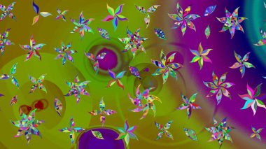 Yeşil renkli etnik çiçeklerle süslenmiş zarif bir eskiz şekli. Raster Çiçek İllüstrasyon Şirin Tekstil.