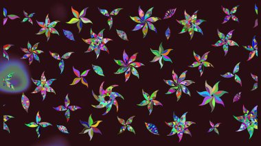 Düz Çiçek Elementleri Tasarımı. Çiçeksel fantezi tasarımı ve parlak bir arka plan çizimi. Renkli Bahar Teması çizim şablonu.