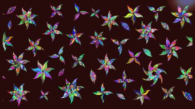 Renkli Bahar Teması eskiz kalıbı. Çiçeksel fantezi tasarımı ve parlak bir arka plan çizimi. Düz Çiçek Elementleri Tasarımı.