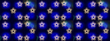 Düz Çiçek Elementleri Tasarımı. Siyah, mavi ve nötr renklerde çiçekler. Raster illüstrasyonunda kusursuz çiçek deseni. Renkli Bahar Teması Kusursuz Arkaplan.