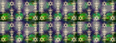 Noel ve yeni yıl moda baskıları için tatil tasarımı. Gri, yeşil ve mavi kar taneleri. Kar tanelerinin soyut arkaplanlı Noel şablonu. Raster illüstrasyonu.