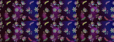 Çiçek desenli eskiz, darbeler, sıçramalar, yaz çiçekleri. Kahverengi, mavi ve mor renkte çiçekler. Raster illüstrasyonu.