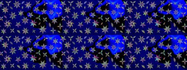 Raster illüstrasyonu. Şirin çiçekli eskiz deseni ve mavi renkli yapraklar, suluboya çiçek deseni, duvar kağıdı, kart veya kumaş için fayanslı.